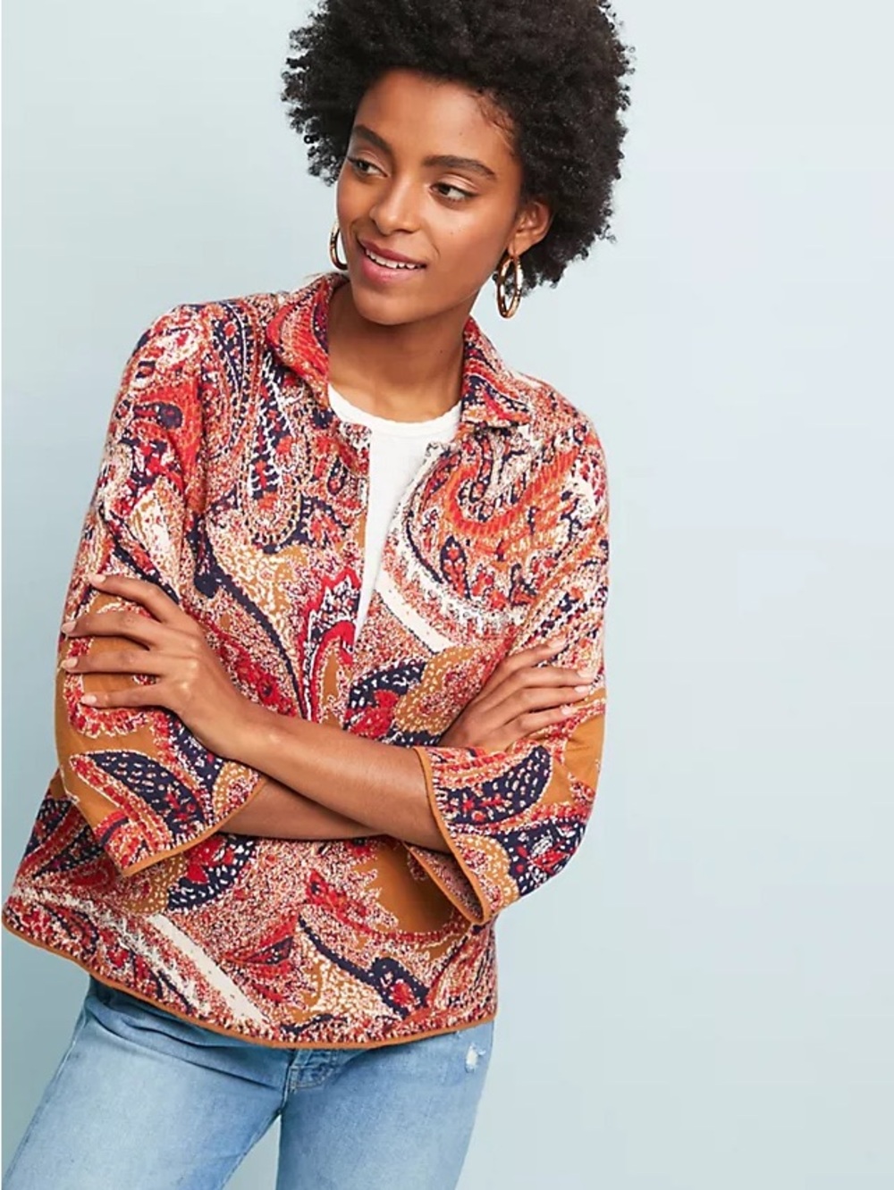 Moth by Anthropologie "Paisley Gust" Intarsia Blazer Jacket